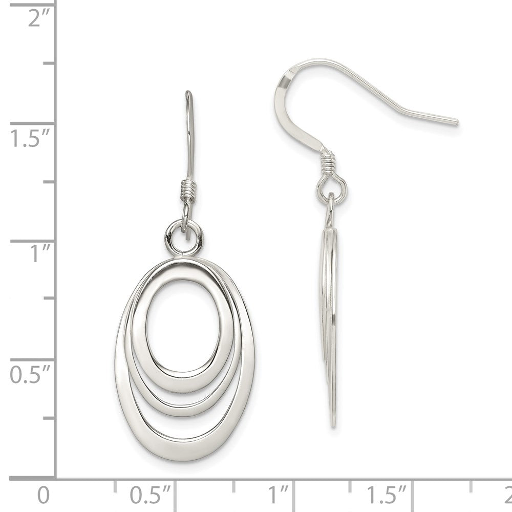 Sterling Silver Polished Triple Oval Dangle Earrings