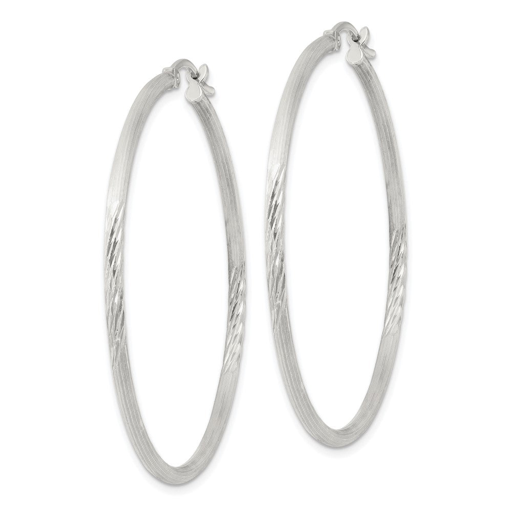 Sterling Silver 2mm Polished/Satin D/C Hoop Earrings