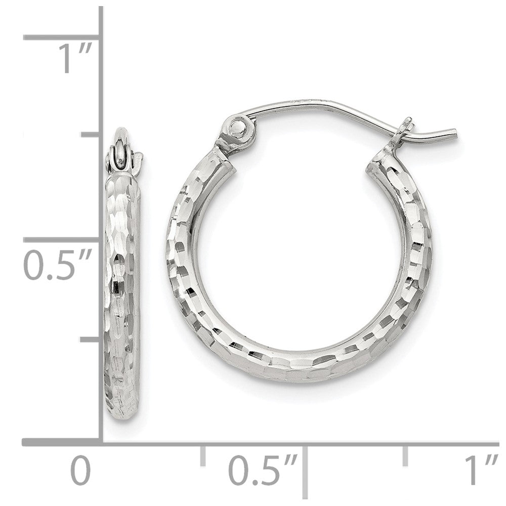 Sterling Silver Rhodium-plated 2mm Diamond Cut Hoop Earrings