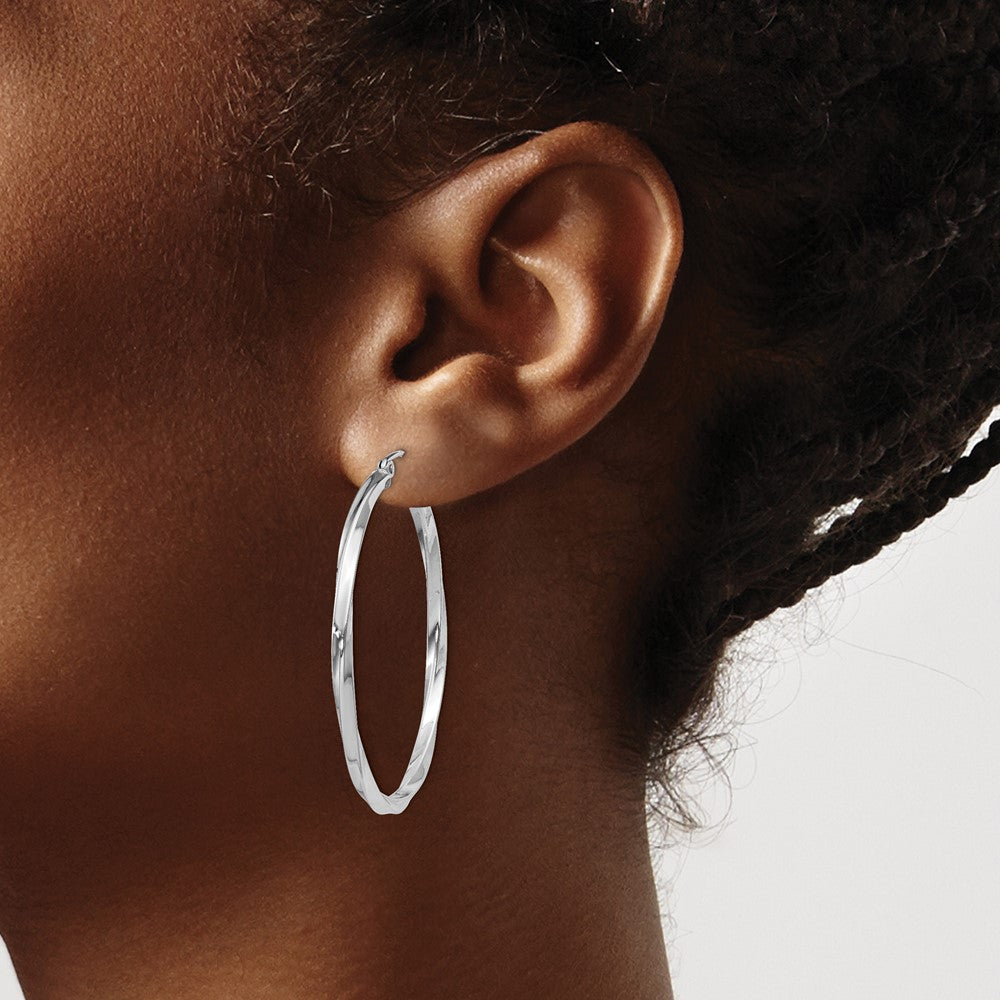 Sterling Silver Rhodium-plated Twisted 2.5x40mmHoop Earrings