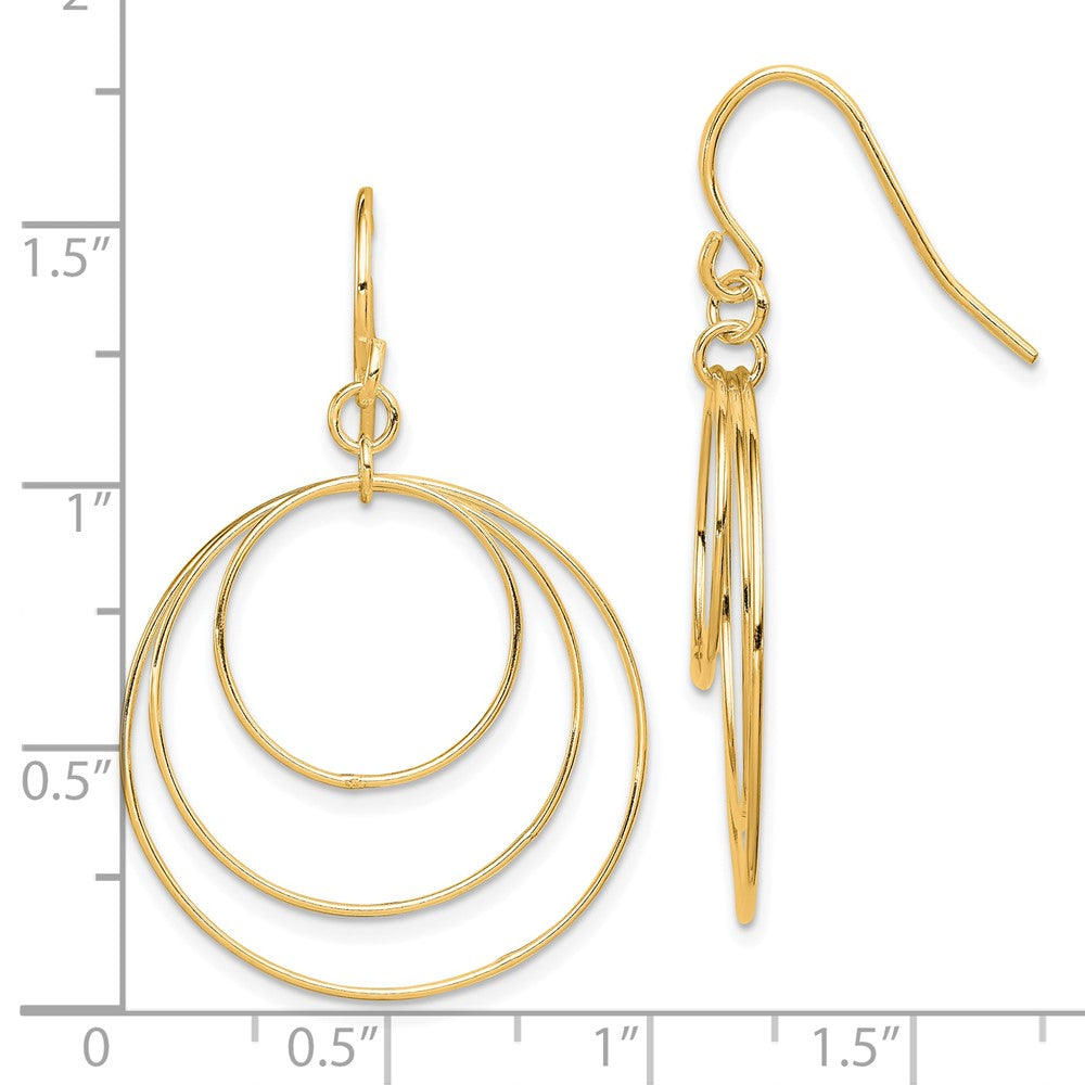 Sterling Silver Gold-tone Polished Fancy Triple Circle Dangle Earrings