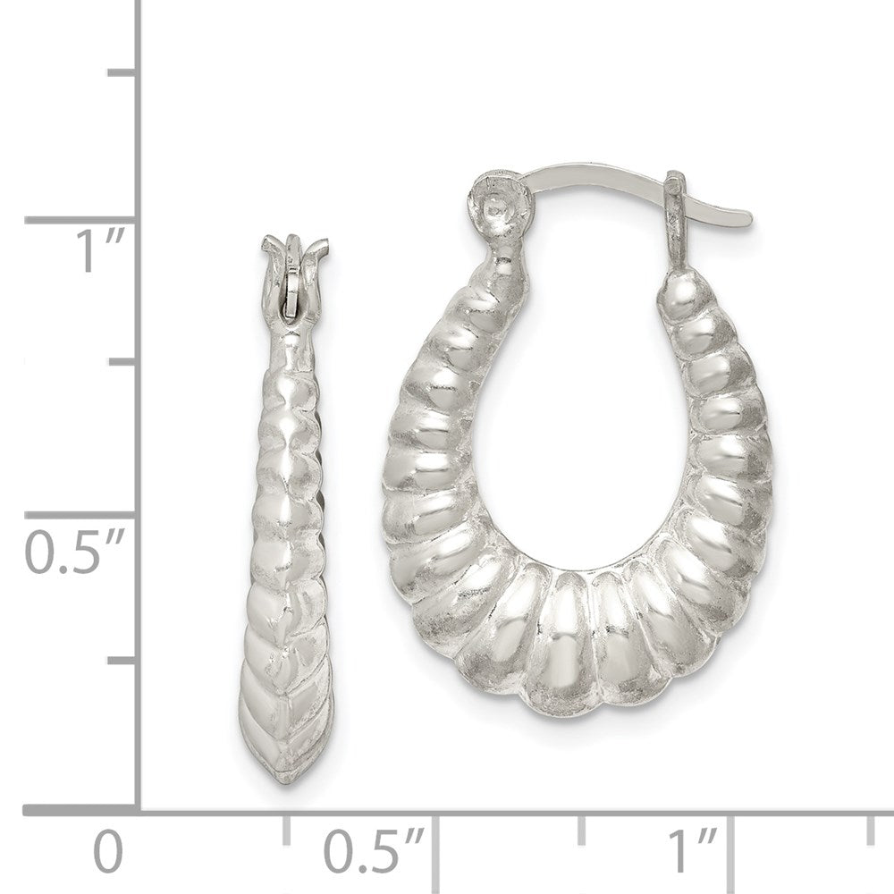 Sterling Silver Polished Shrimp Oval Hoop Earrings