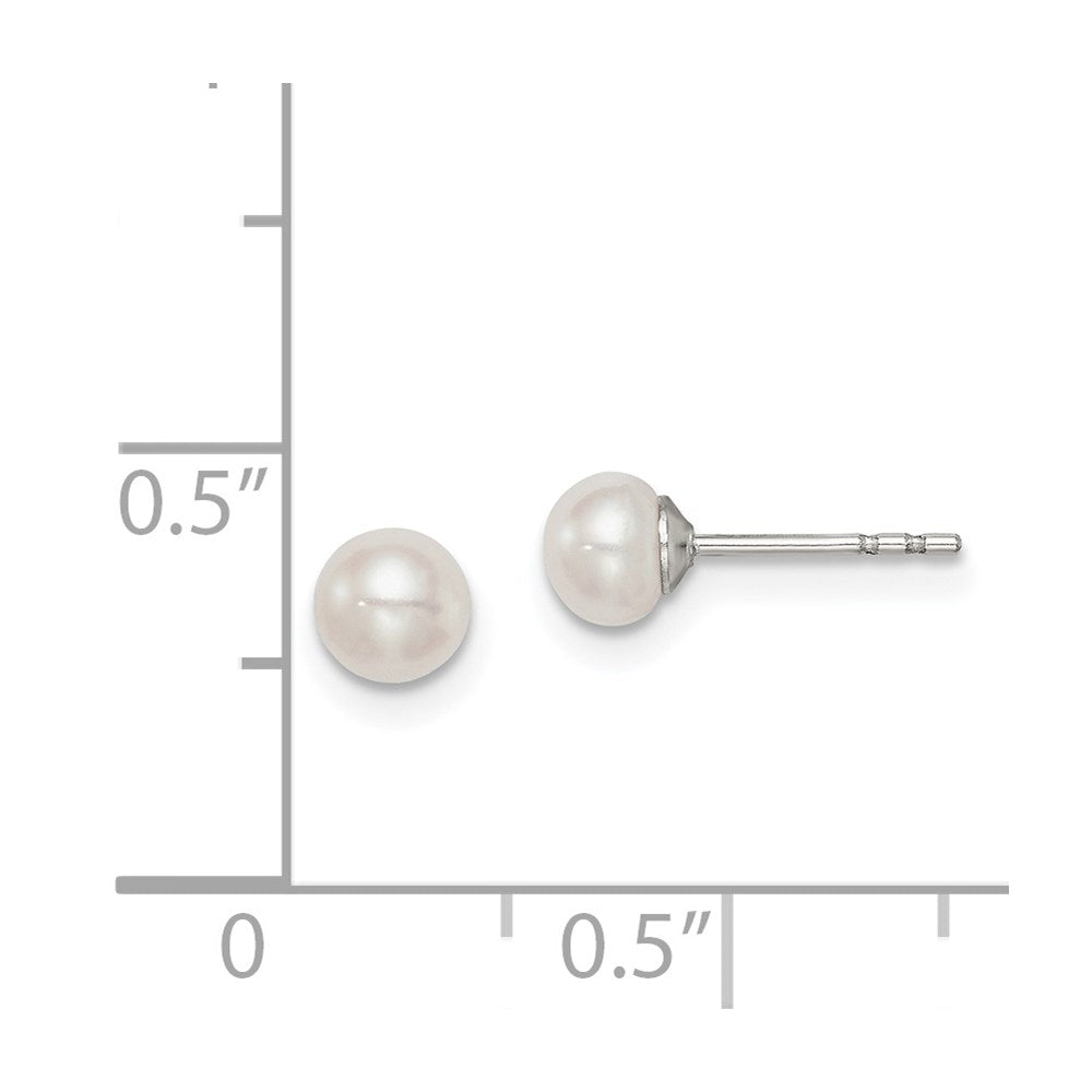 Sterling Silver Rhodium-plated 4-5mm White Button Freshwater Cultured Pearl Post Earrings