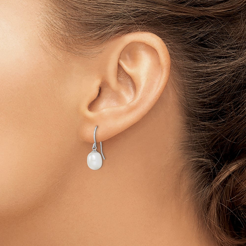 Sterling Silver Rhodium-plated 8-9mm White Teardrop Freshwater Cultured Pearl Dangle Earrings