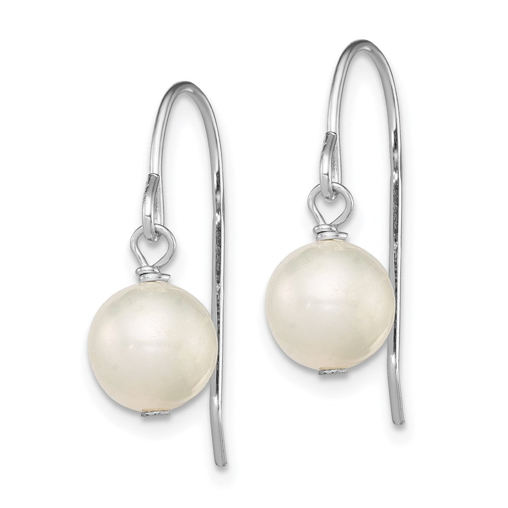 Sterling Silver Rhodium-plated 7-8mm White Semi-Round Freshwater Cultured Pearl Dangle Earrings