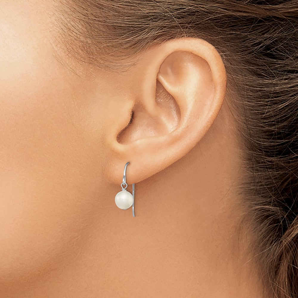 Sterling Silver Rhodium-plated 7-8mm White Semi-Round Freshwater Cultured Pearl Dangle Earrings