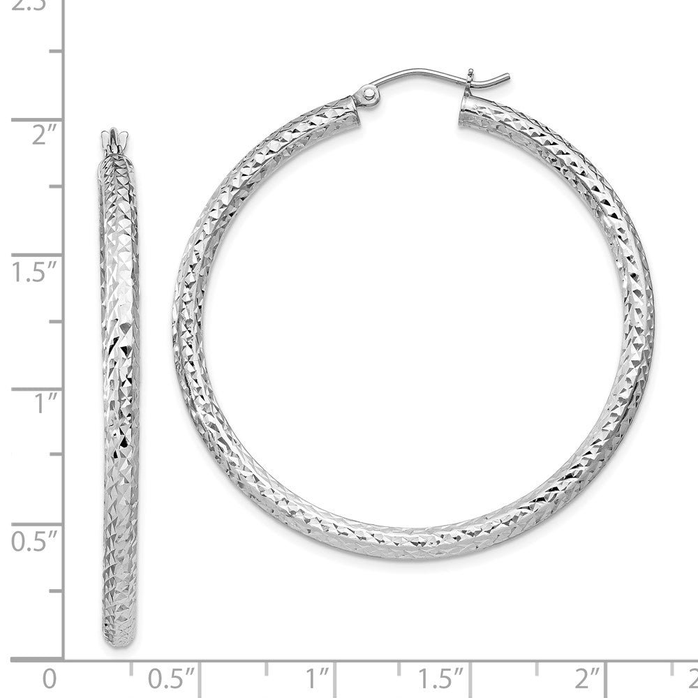 Sterling Silver Rhodium-plated D/C 3x45mm Hoop Earrings