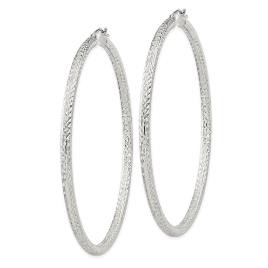 Sterling Silver D/C 3x65mm Hoop Earrings