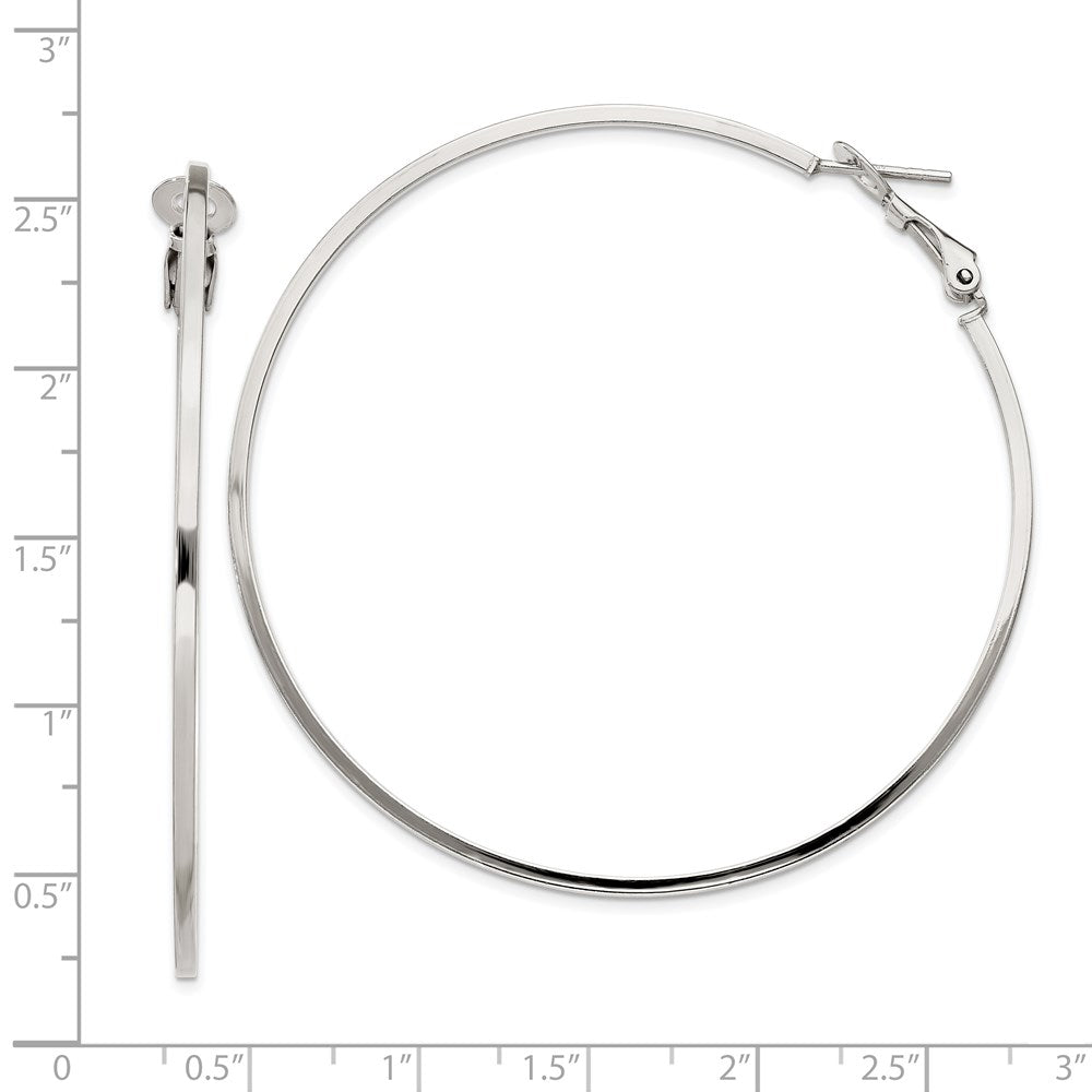 Sterling Silver RH-plated 1.5x60mm Omega Back Round Hoop Earrings