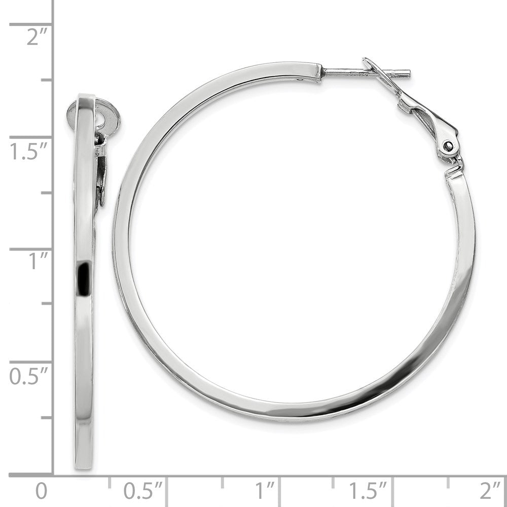 Sterling Silver RH-plated 2x40mm Omega Back Round Hoop Earrings