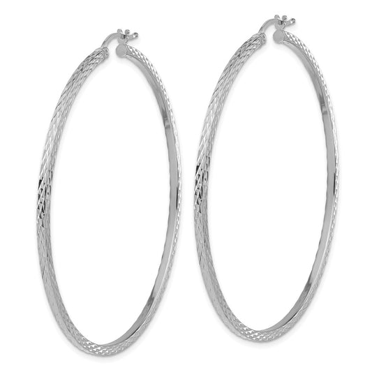 Sterling Silver Rhodium-plated Diamond-cut 2x60mm Square Tube Hoop Earrings
