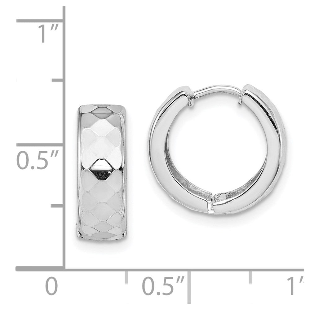Sterling Silver Rhodium Polished Patterned Hinged Hoop Earrings