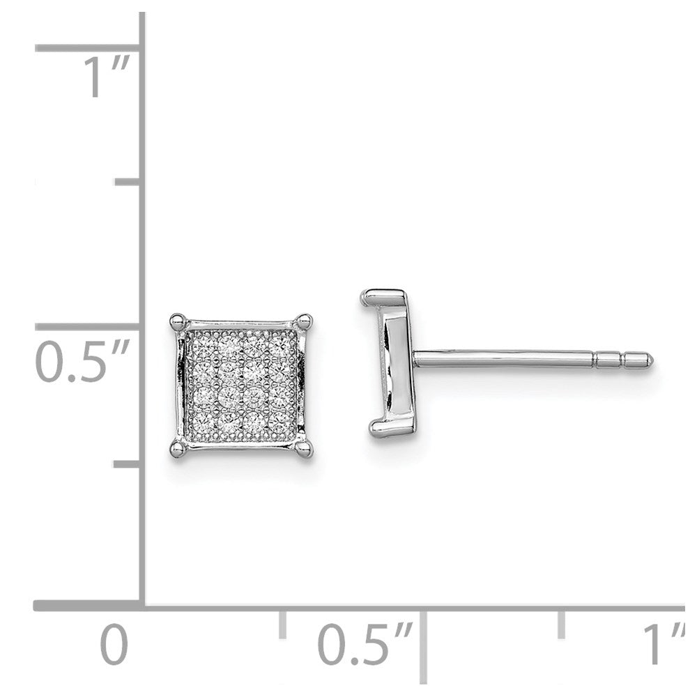 Sterling Silver Rhodium-plated Polished Pav CZ Square Post Earrings