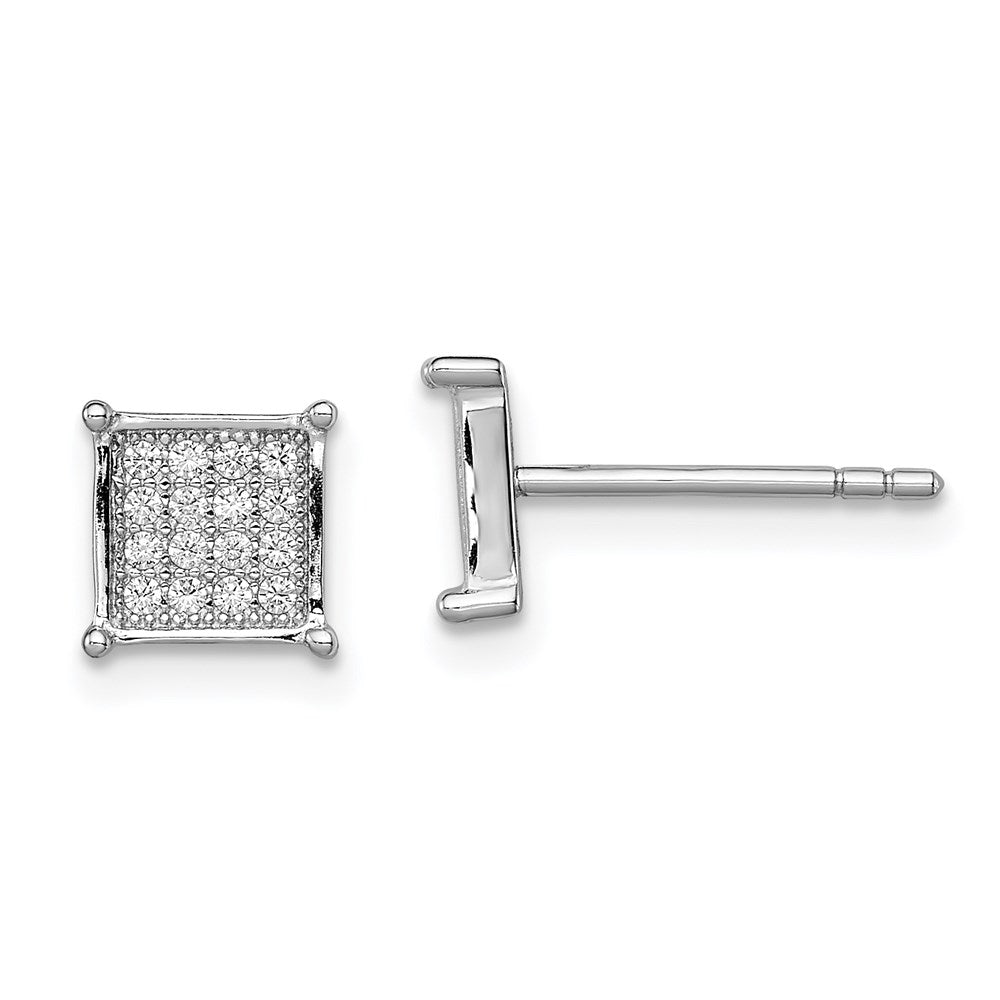 Sterling Silver Rhodium-plated Polished Pav CZ Square Post Earrings