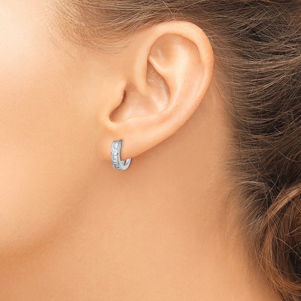 Sterling Silver Rhodium-plated CZ Hinged Hoop Earrings