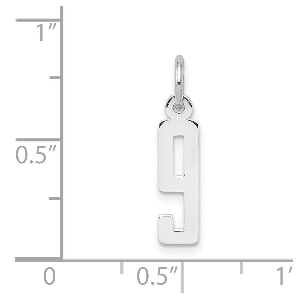 Sterling Silver/Rhodium-plated Elongated Polished Number 9 Charm