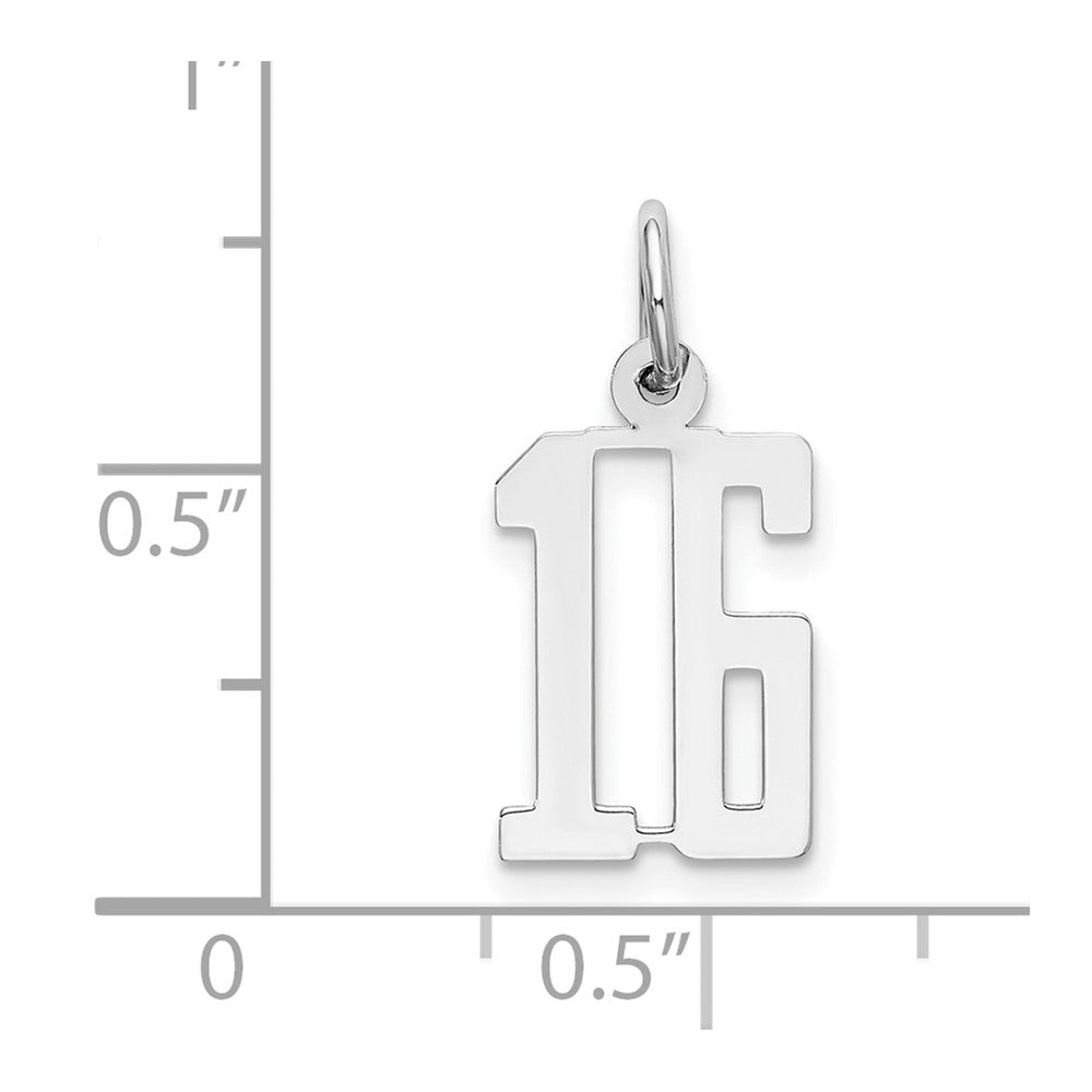 Sterling Silver/Rhodium-plated Elongated Number 16 Charm