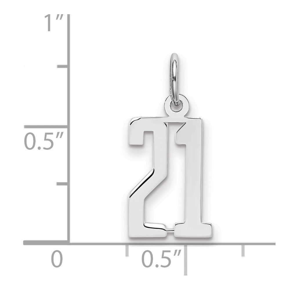 Sterling Silver/Rhodium-plated Elongated Number 21 Charm