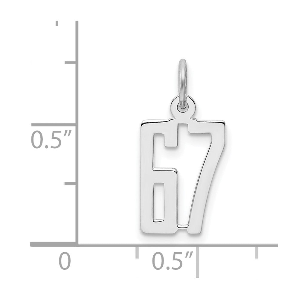 Sterling Silver/Rhodium-plated Elongated Number 67 Charm