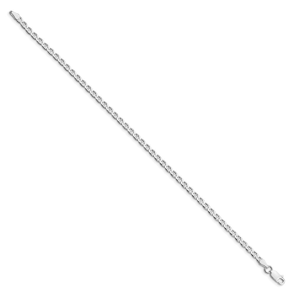 Sterling Silver Rhodium-plated 3.15mm D/C Flat Anchor Curb Chain Anklet