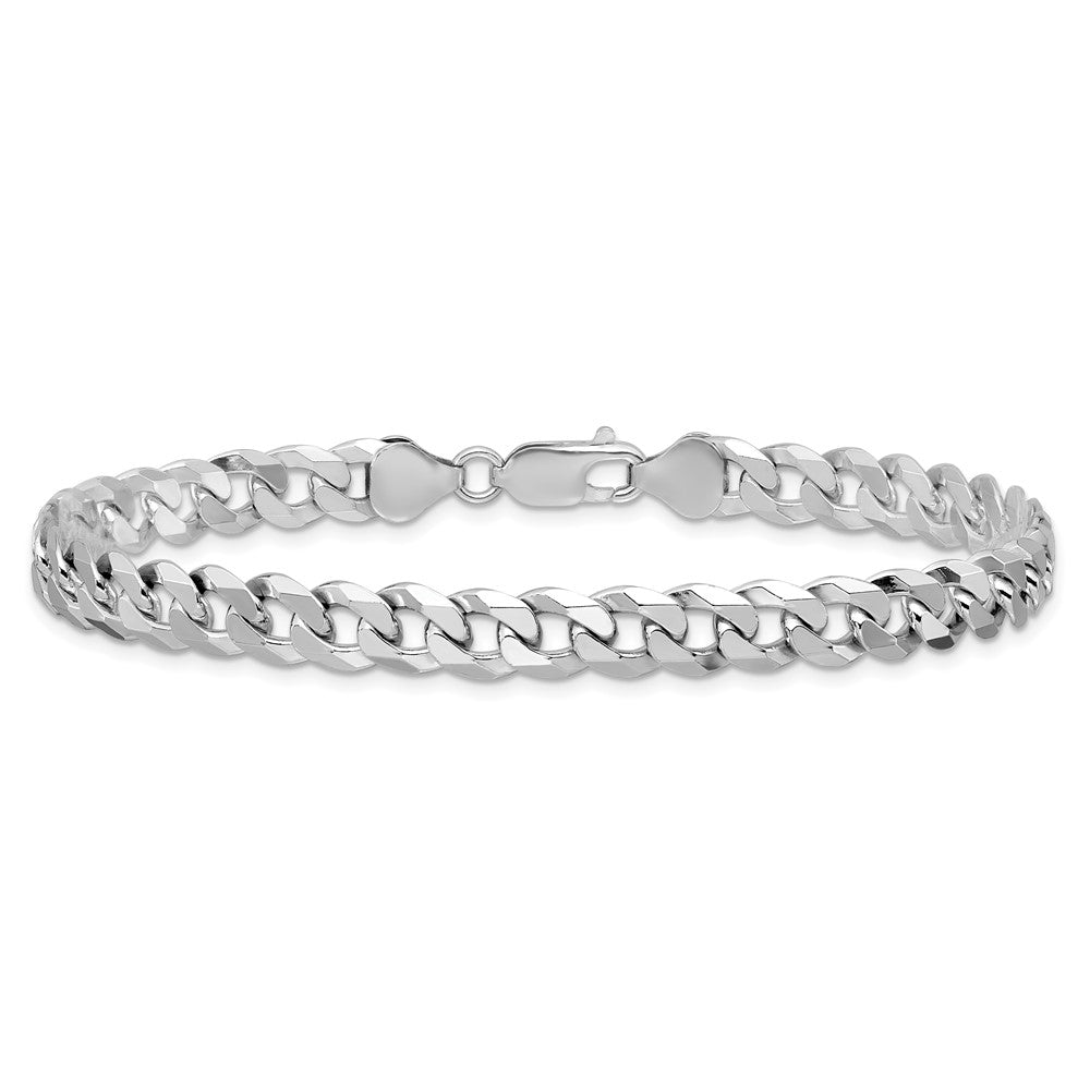 Sterling Silver Rhodium-plated 7mm Beveled Curb Chain