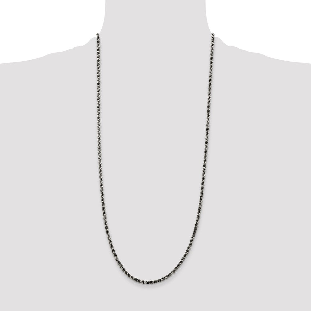 Sterling Silver Ruthenium-plated 3.4mm Rope Chain
