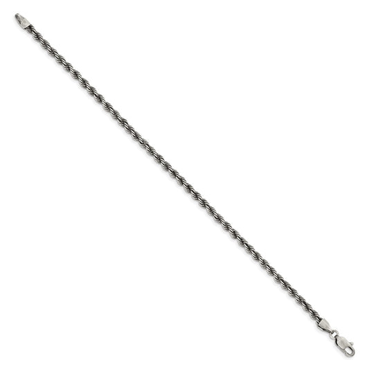 Sterling Silver Ruthenium-plated 3.4mm Rope Chain