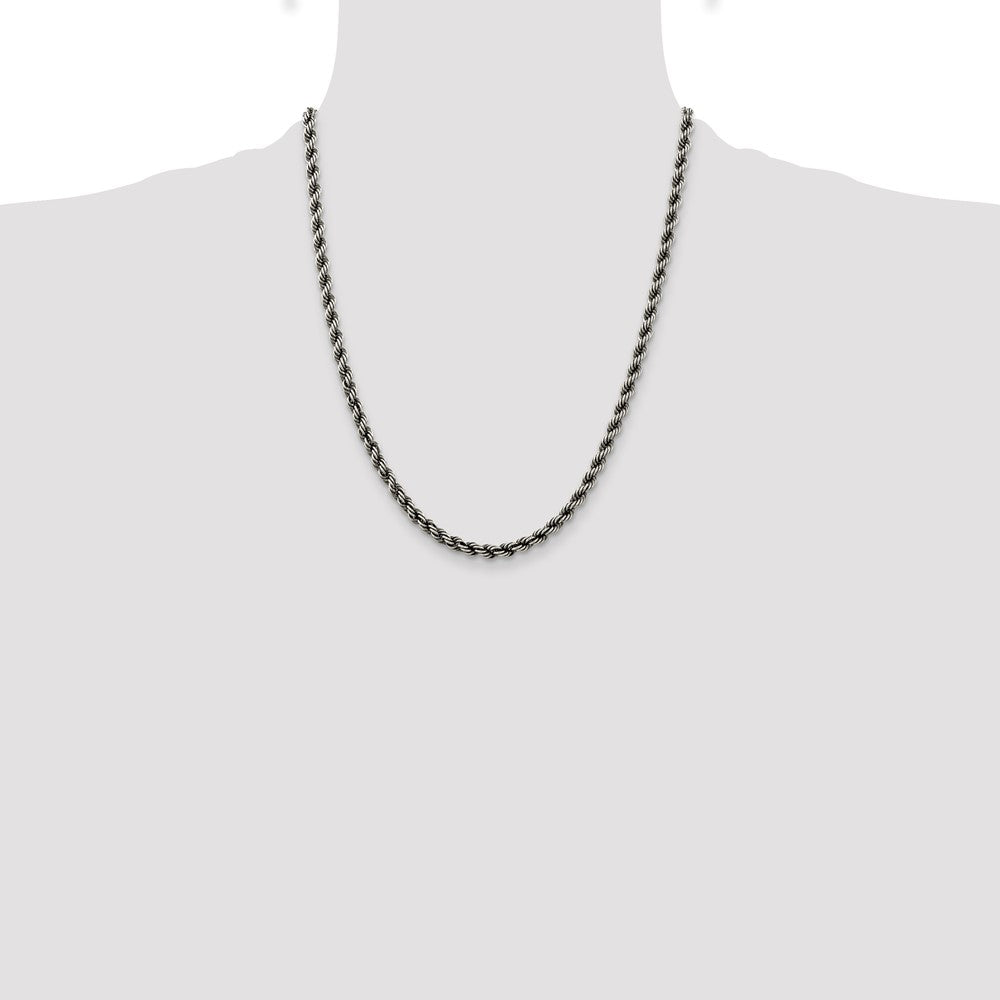 Sterling Silver Ruthenium-plated 4.5mm Rope Chain
