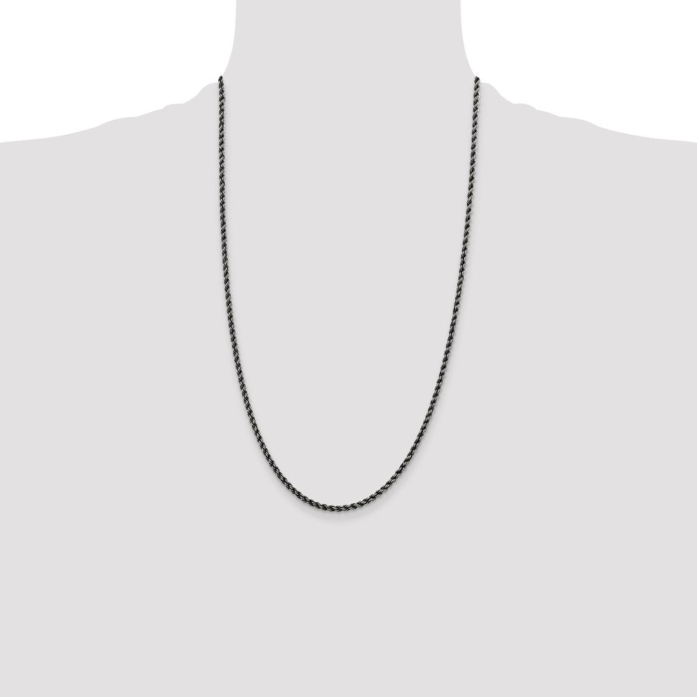 Sterling Silver Ruthenium-plated 2.9mm Rope Chain