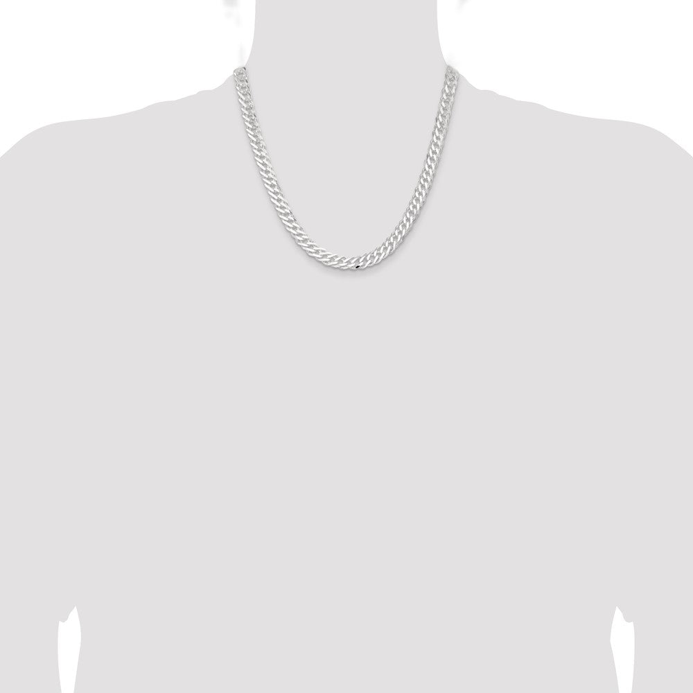 Sterling Silver 7.75mm 6 Side D/C Flat Double Curb Chain
