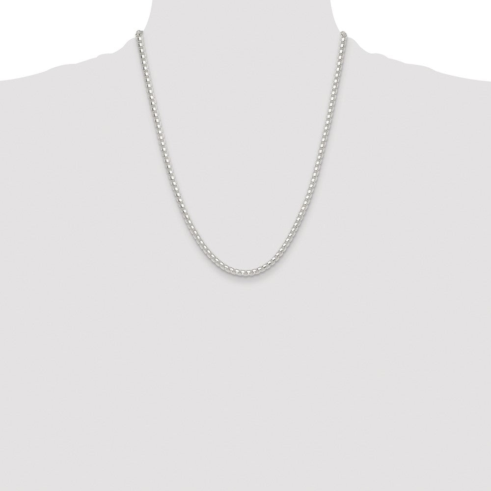 Sterling Silver Rhodium-plated Polished 4mm Round Box Chain