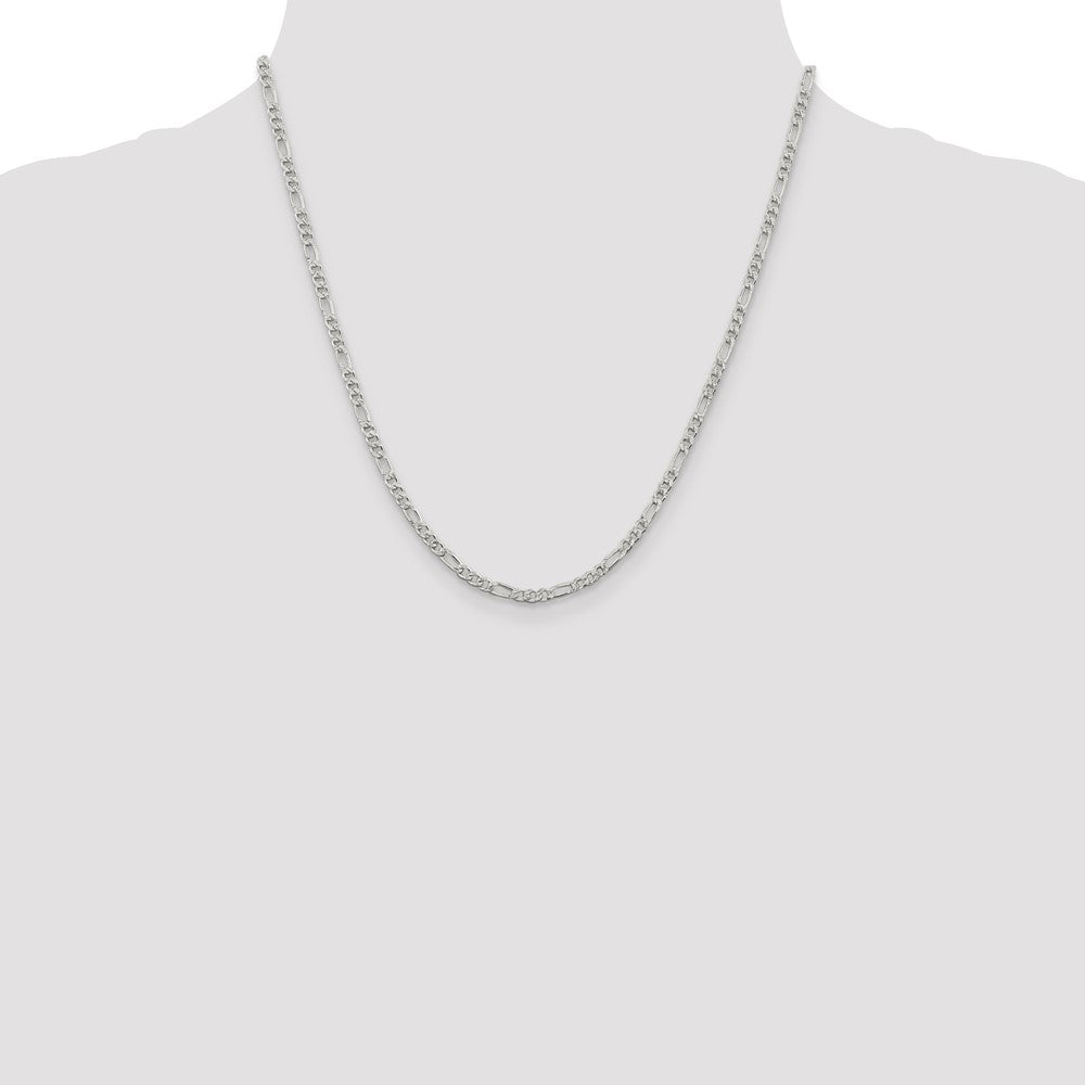 Sterling Silver 3mm Pav Flat Figaro Chain
