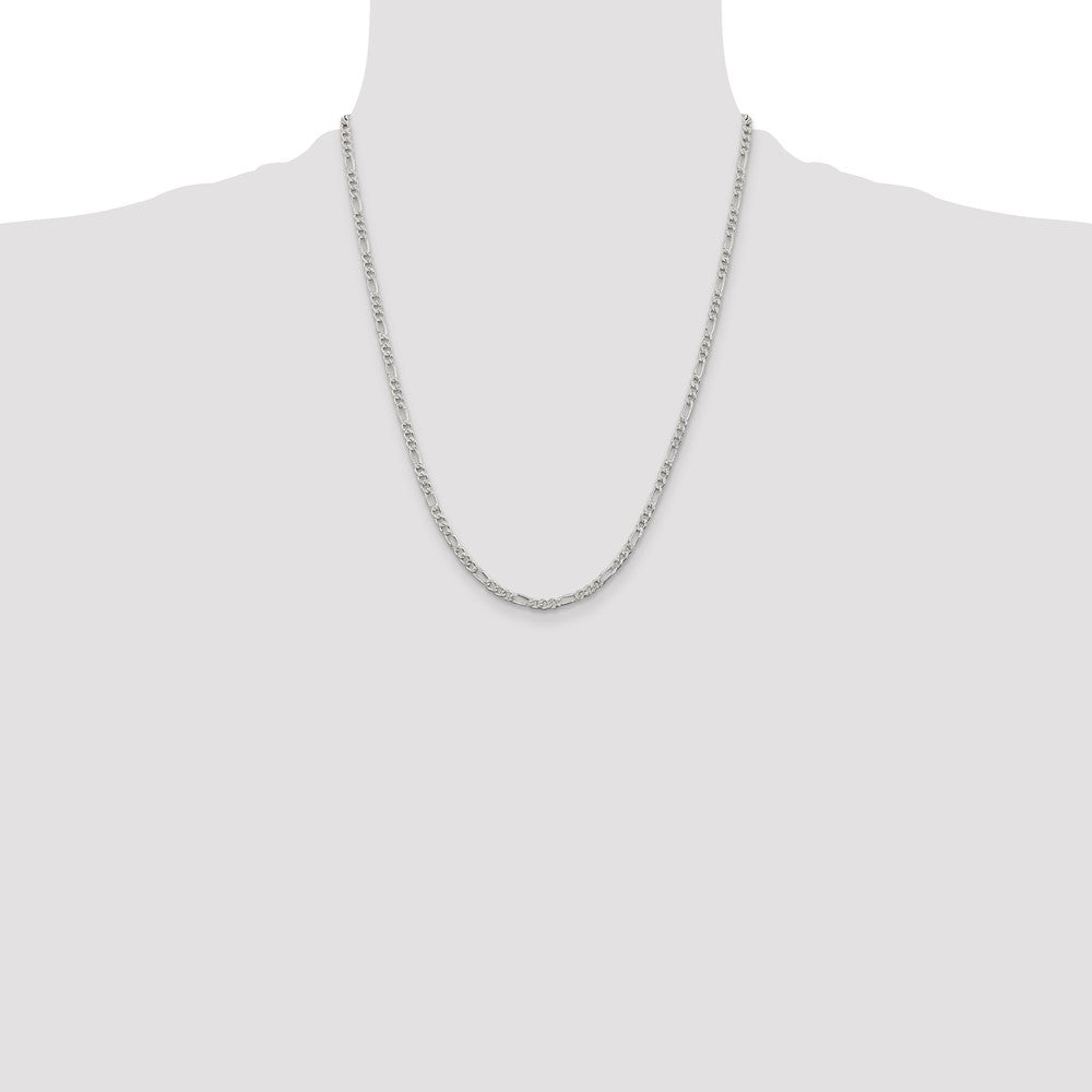Sterling Silver 3mm Pav Flat Figaro Chain
