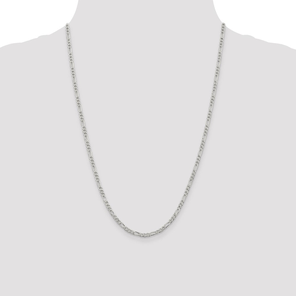 Sterling Silver 3mm Pav Flat Figaro Chain