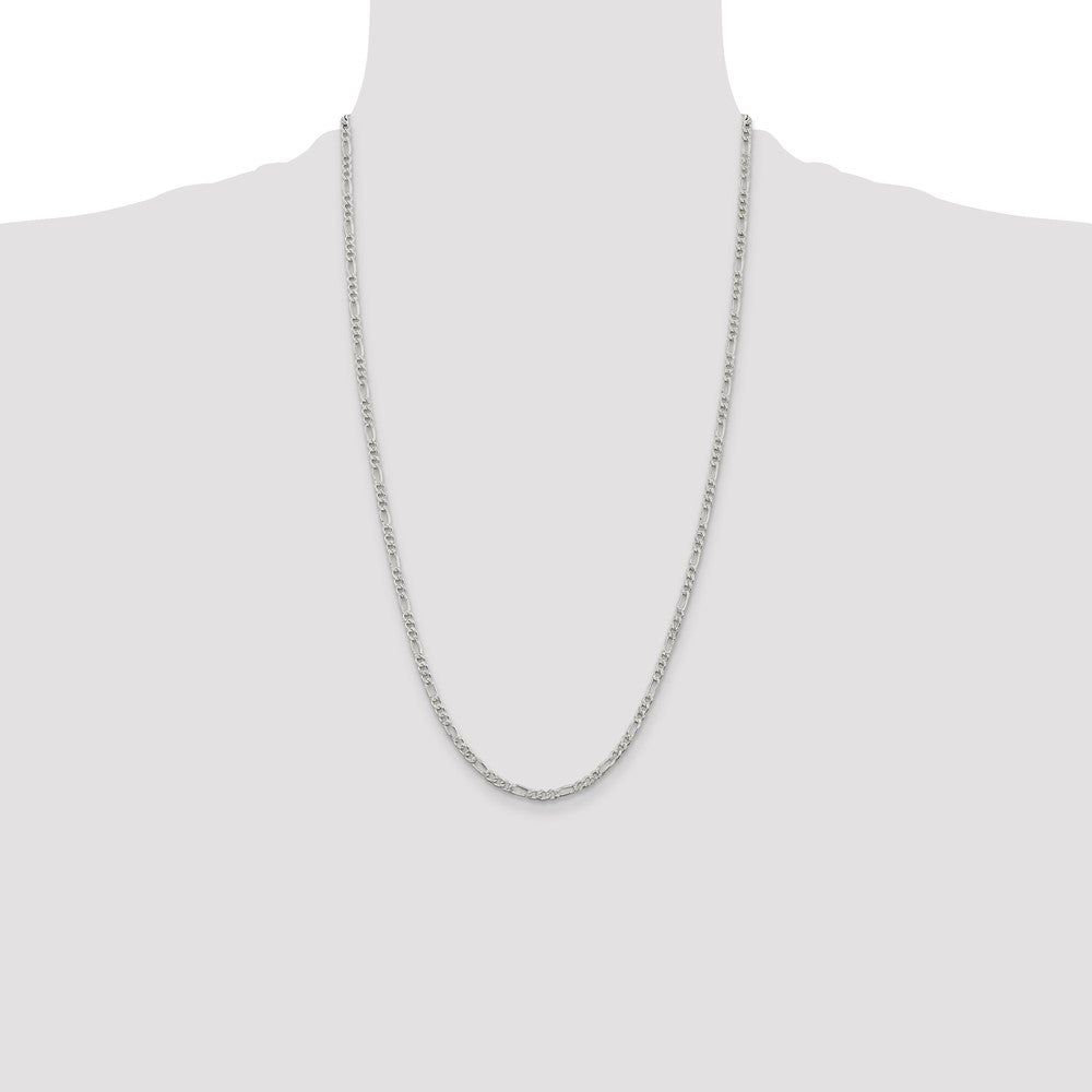 Sterling Silver 3mm Pav Flat Figaro Chain