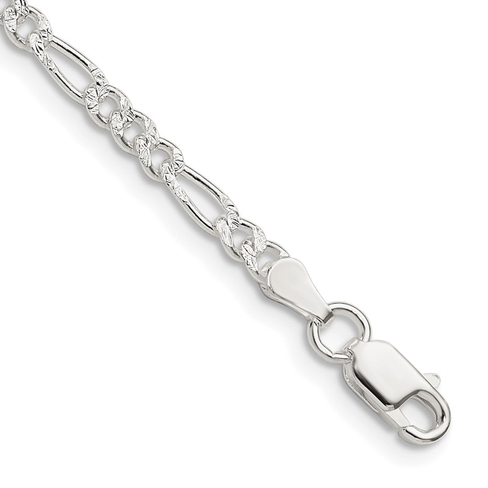 Sterling Silver 3mm Pav Flat Figaro Chain