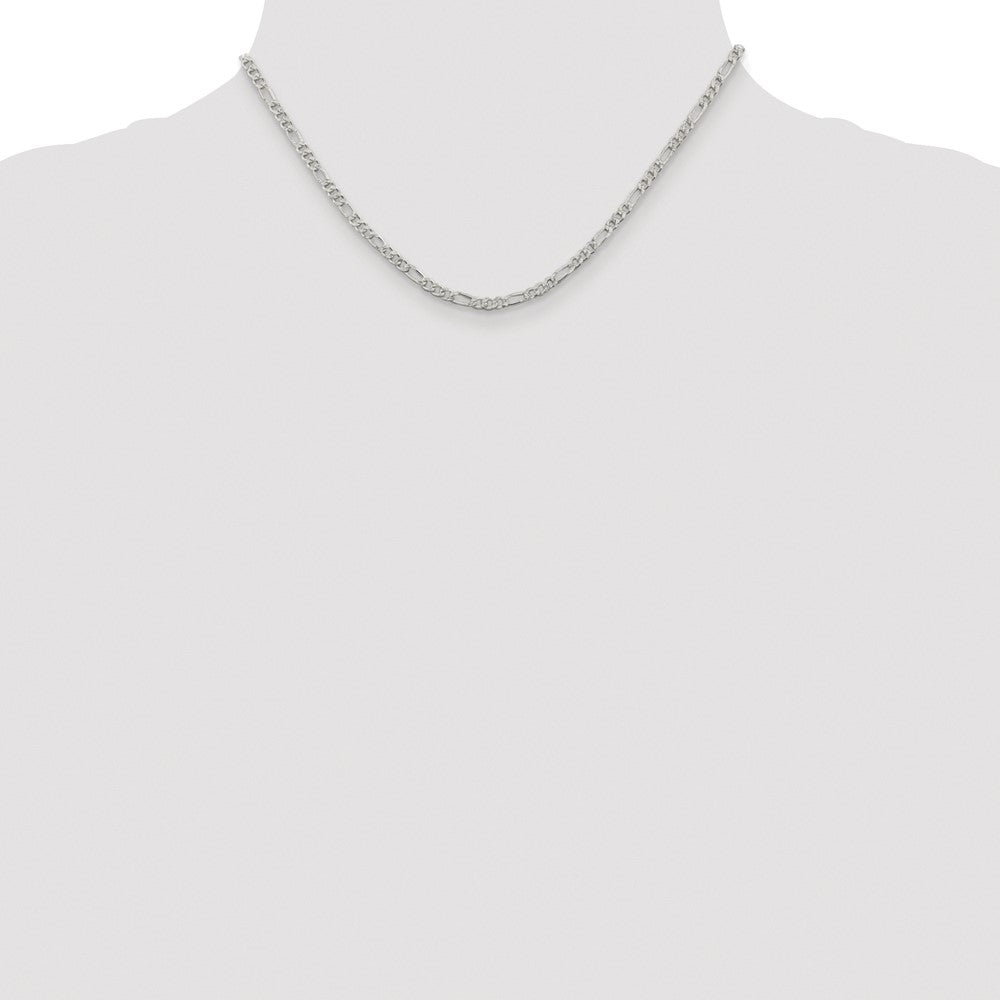 Sterling Silver Rhodium-plated 3mm Pav Flat Figaro Chain
