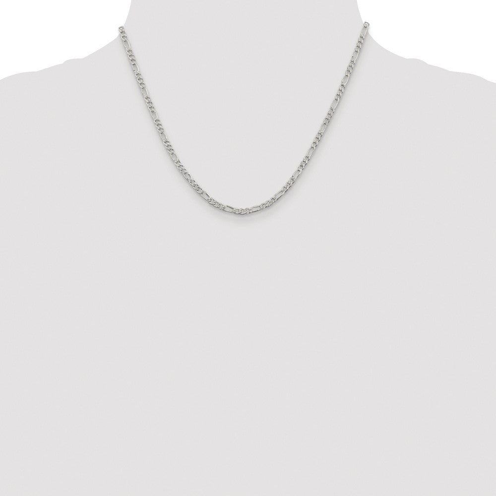 Sterling Silver Rhodium-plated 3mm Pav Flat Figaro Chain