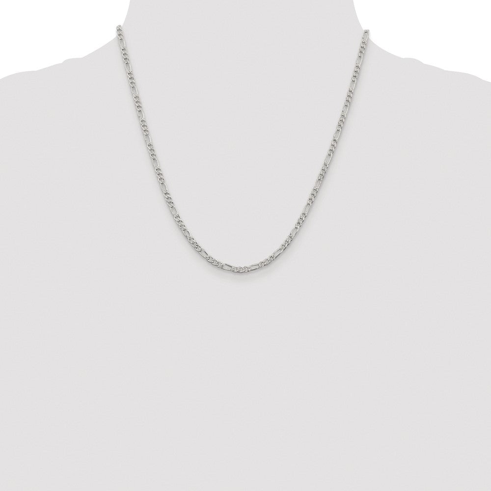 Sterling Silver Rhodium-plated 3mm Pav Flat Figaro Chain