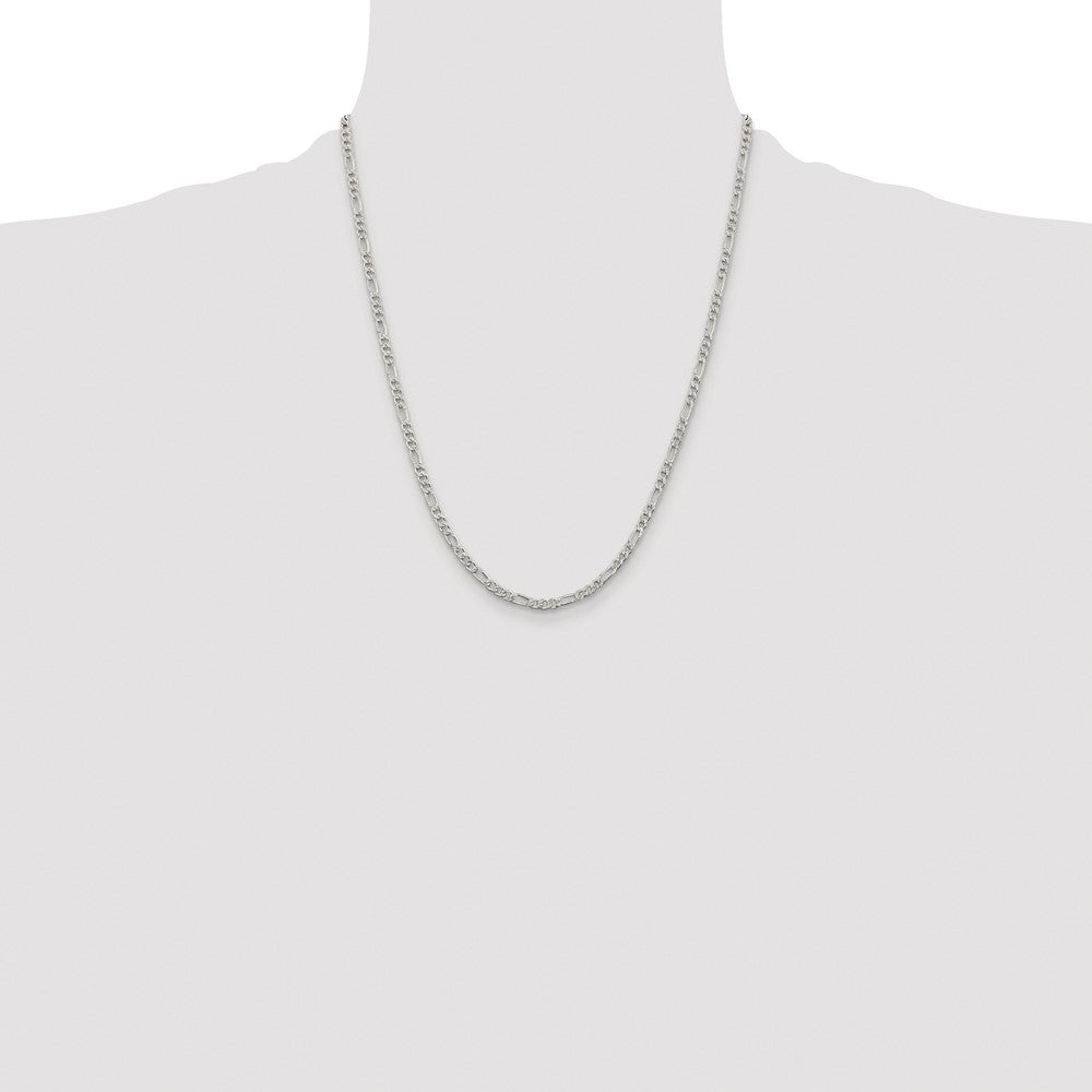 Sterling Silver Rhodium-plated 3mm Pav Flat Figaro Chain
