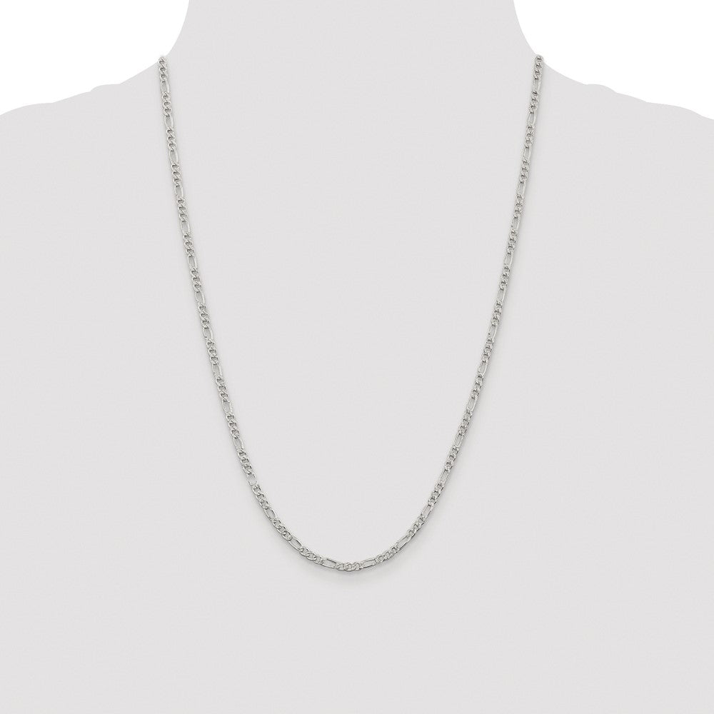 Sterling Silver Rhodium-plated 3mm Pav Flat Figaro Chain