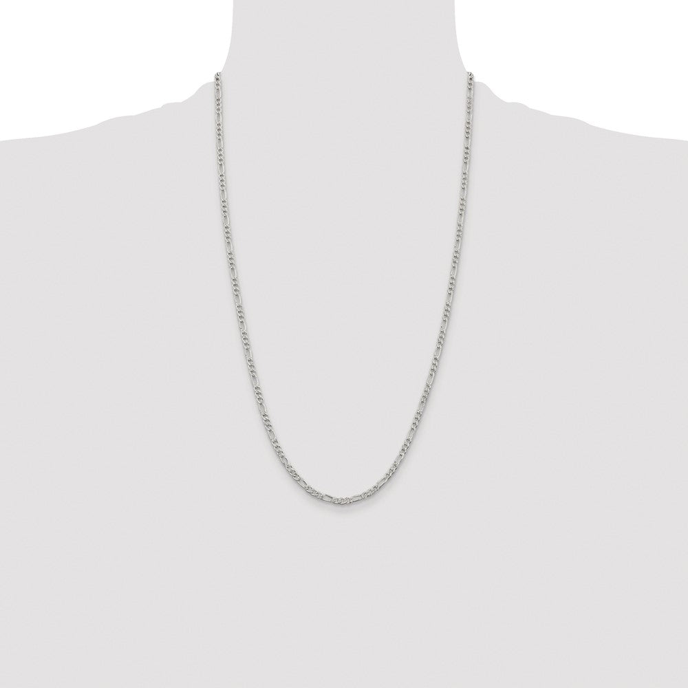 Sterling Silver Rhodium-plated 3mm Pav Flat Figaro Chain
