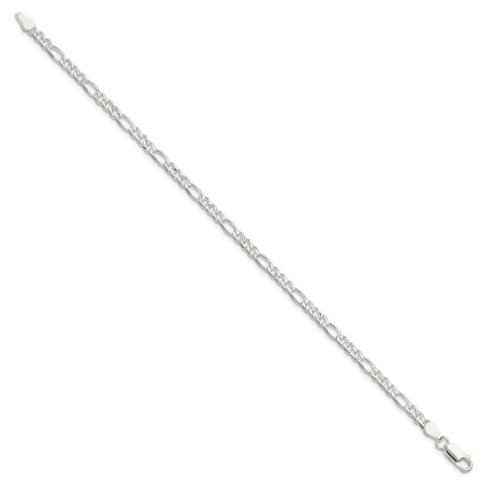 Sterling Silver 4mm Pav Flat Figaro Chain
