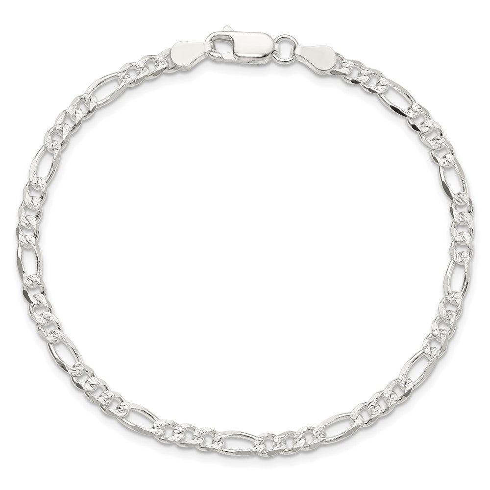 Sterling Silver 4mm Pav Flat Figaro Chain