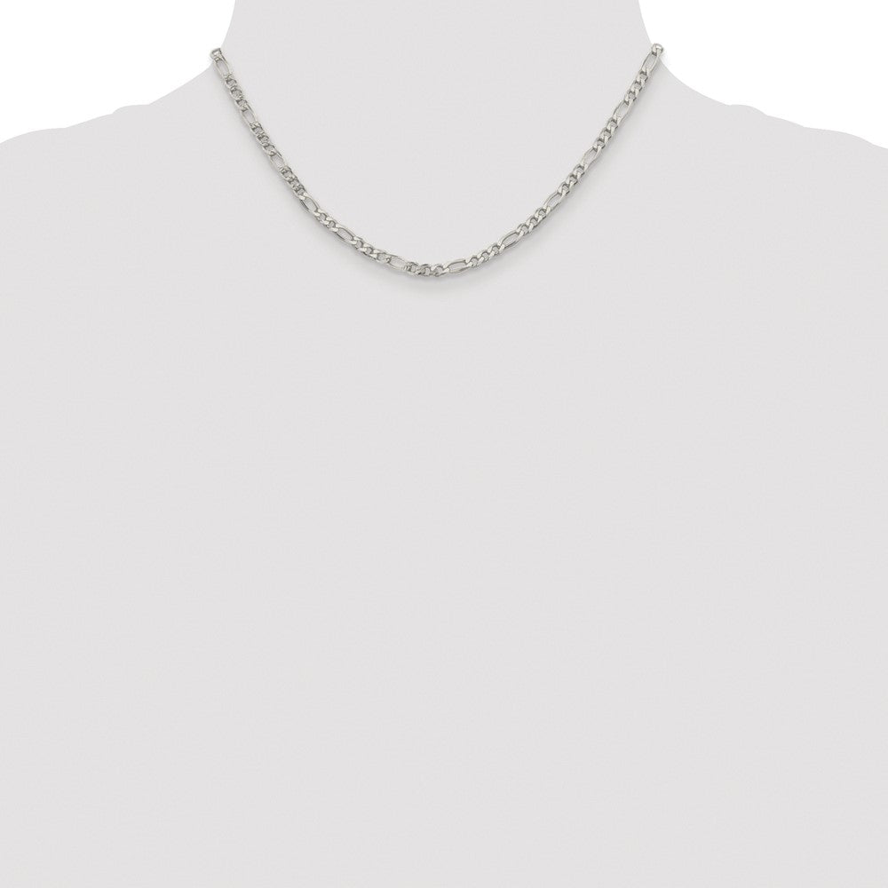 Sterling Silver Rhodium-plated 4mm Pav Flat Figaro Chain