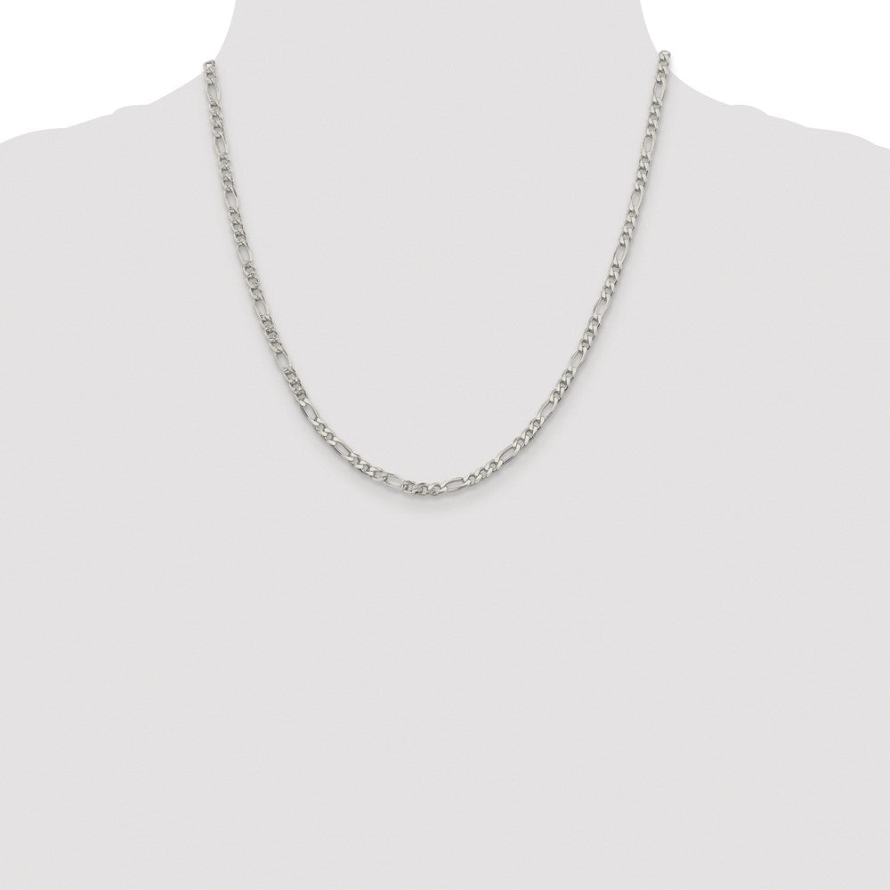 Sterling Silver Rhodium-plated 4mm Pav Flat Figaro Chain