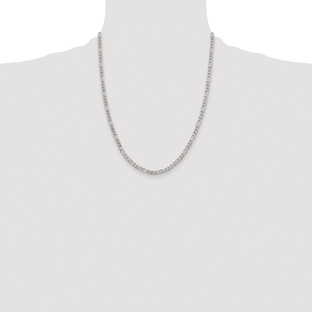Sterling Silver Rhodium-plated 4mm Pav Flat Figaro Chain