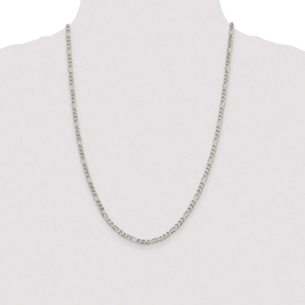 Sterling Silver Rhodium-plated 4mm Pav Flat Figaro Chain