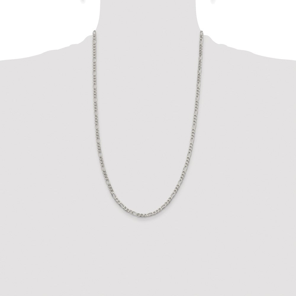 Sterling Silver Rhodium-plated 4mm Pav Flat Figaro Chain