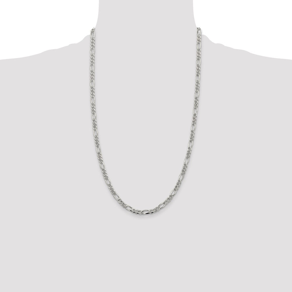 Sterling Silver 4.3mm Pav Flat Figaro Chain